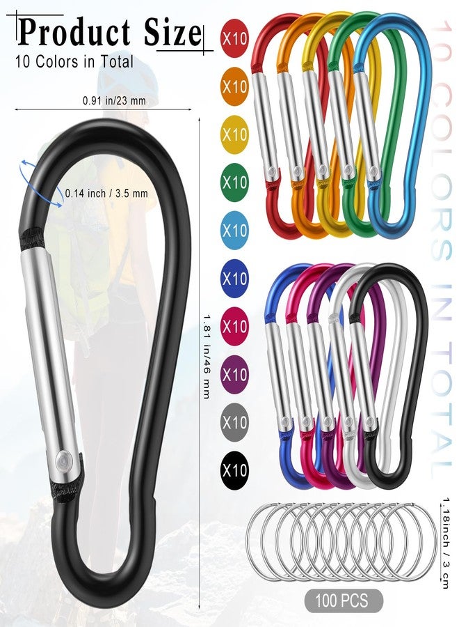 Yaocom 200 Pcs 1.8" Bulk 100 Aluminum Clip Keychains with 100 Keyrings Metal Mini Spring Snap Hooks for Camping Hiking Traveling Outdoor Activities (Stylish Color) - Image 2